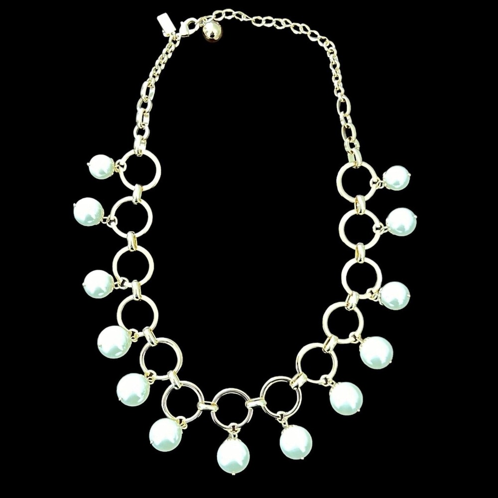 Kate Spade Start A Movement Necklace Gold Circles Dangling Pearls With Dust Bag